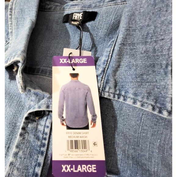 FRYE Medium Wash Blue Denim Button-Down Jean Western Shirt - NWT Men's XXL - Picture 4 of 4